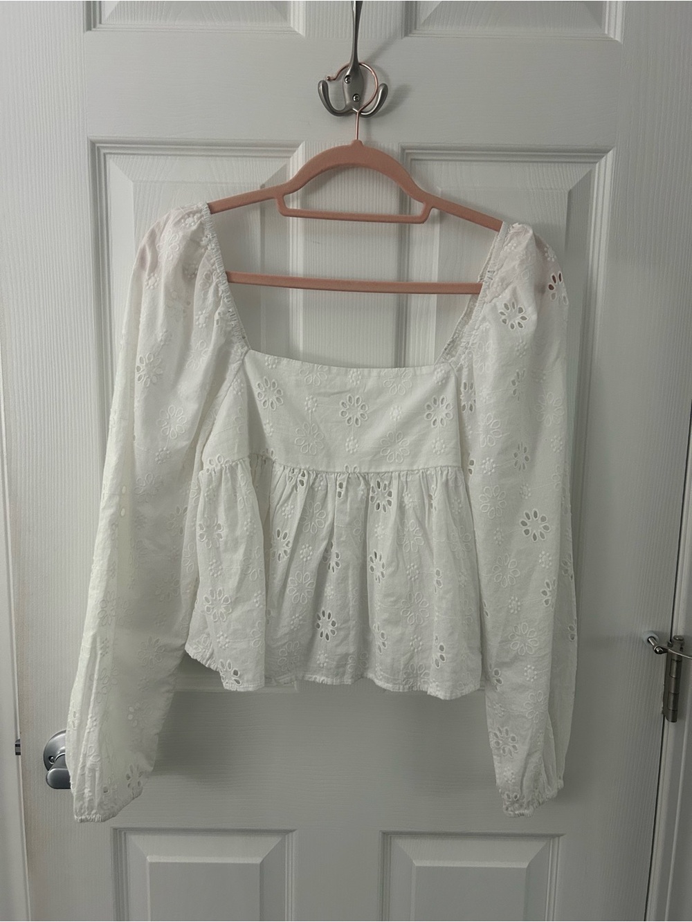 bp White Eyelet Peasant Blouse with Puff Sleeves